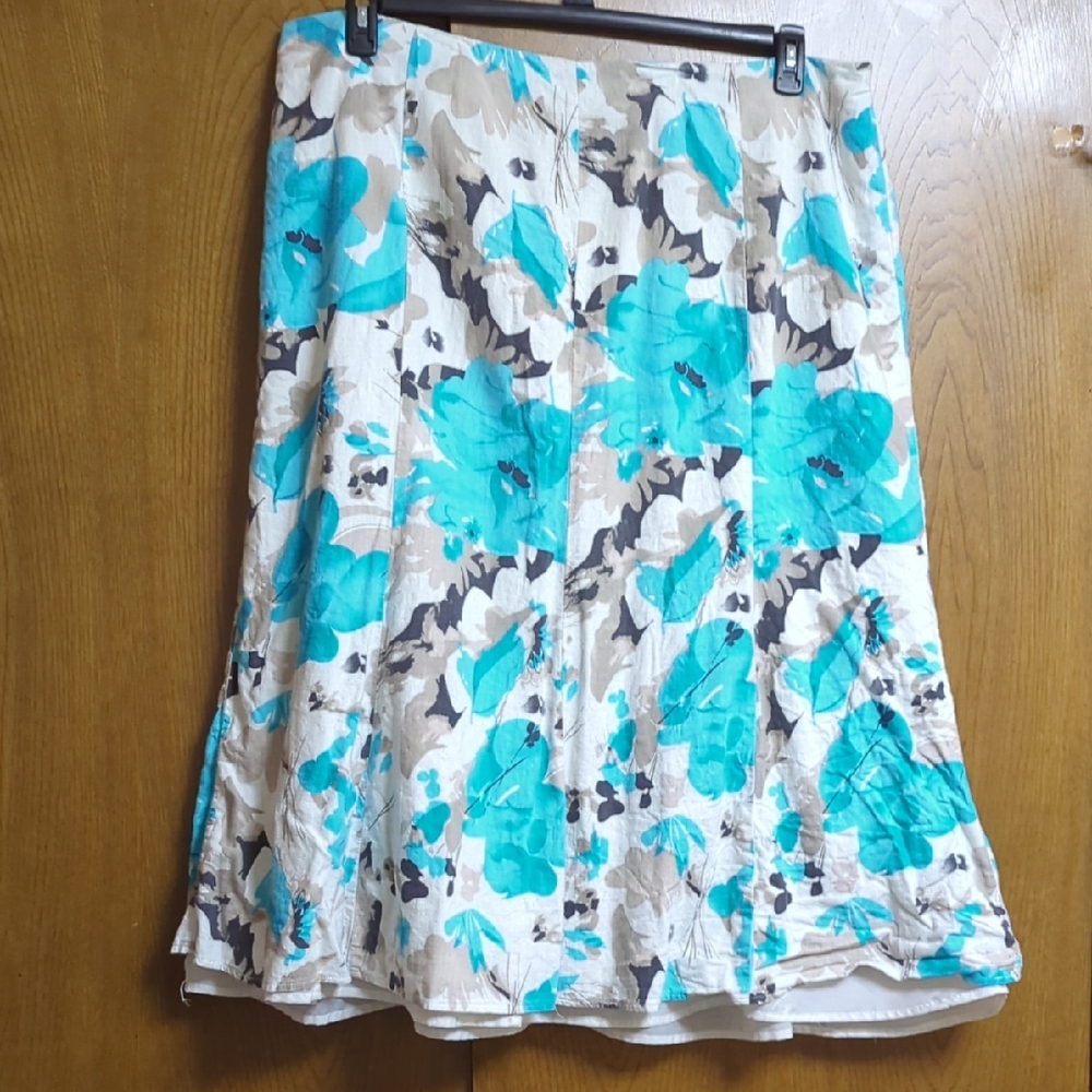 Cato Turquoise and Cream Floral A-Line Skirt